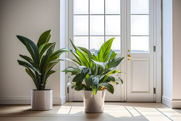 Simple clean tone interior, indoor potted plants, Generative AI	
