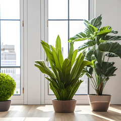 Simple clean tone interior, indoor potted plants, Generative AI	