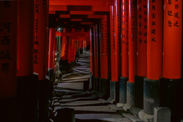 Japan, Kyoto, shrine, Fushimi Inari Taisha Shrine, mountain view, sculpture, torii, chidorii, Inariyama, forest, shadow, reflection, red, Kansai
