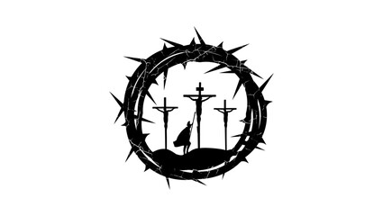 jesus thorn crown and golgotha, black isolated silhouette