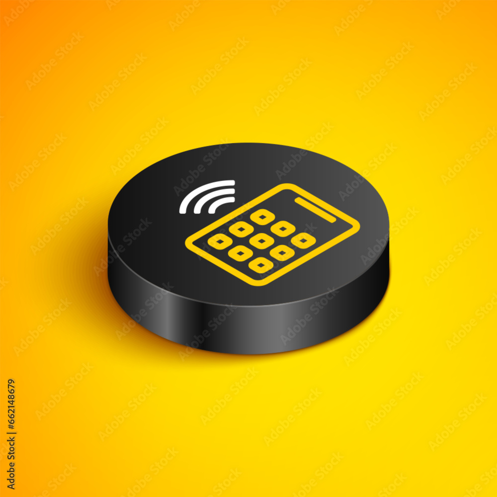 Aufkleber isometric line wireless tablet icon isolated on yellow background. internet of things concept with w