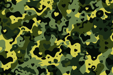 Classic Army green camo quirky doodle pattern, wallpaper, background, cartoon, vector, whimsical Illustration - obrazy, fototapety, plakaty