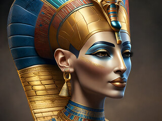 Queen Nefertiti's radiant visage harmonizes with the cultural brilliance of Egypt's storied civilization.