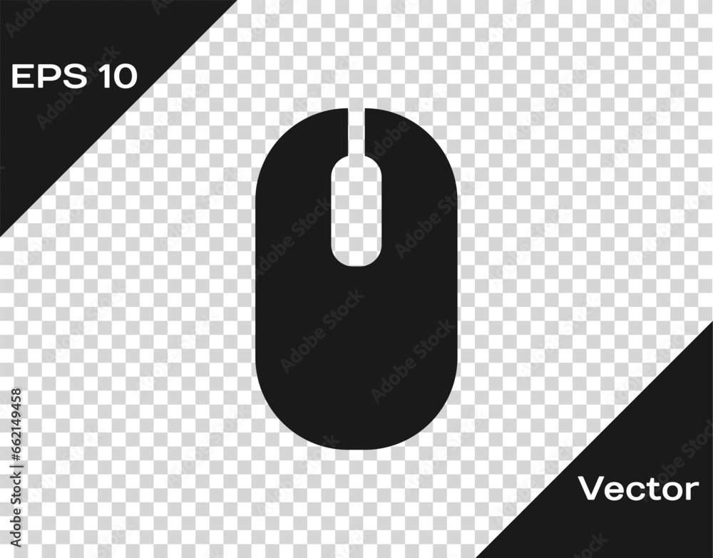 Poster black computer mouse icon isolated on transparent background. optical with wheel symbol. vector