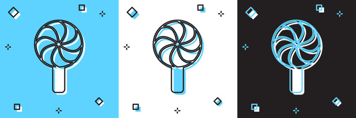 Set Lollipop icon isolated on blue and white, black background. Candy sign. Food, delicious symbol. Vector