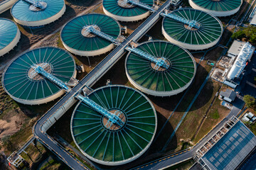Aerial view of Drinking Water Treatment plants. Microbiology of drinking water production and...