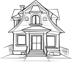 Outline illustration of house for coloring page