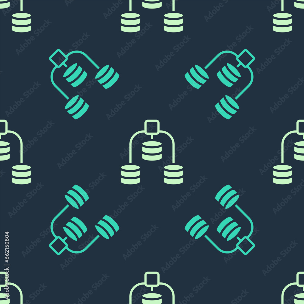 Poster green and beige server, data, web hosting icon isolated seamless pattern on blue background. vector