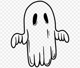 Cute and horrible ghost with  hand drawn  isolated on  transparent PNG background. Element for Halloween silhouettes.Vector illustration.