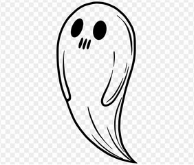 Cute and horrible ghost with  hand drawn  isolated on  transparent PNG background. Element for Halloween silhouettes.Vector illustration.