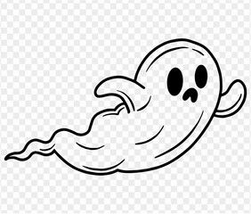 Cute and horrible ghost with  hand drawn  isolated on  transparent PNG background. Element for Halloween silhouettes.Vector illustration.