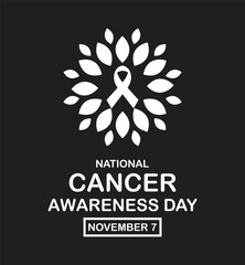 National cancer awareness day November 7, vector art isolated on black background