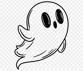 Cute and horrible ghost with  hand drawn  isolated on  transparent PNG background. Element for Halloween silhouettes.Vector illustration.