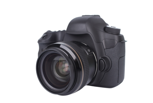 Retro Black DSLR Camera isolated on a transparent background