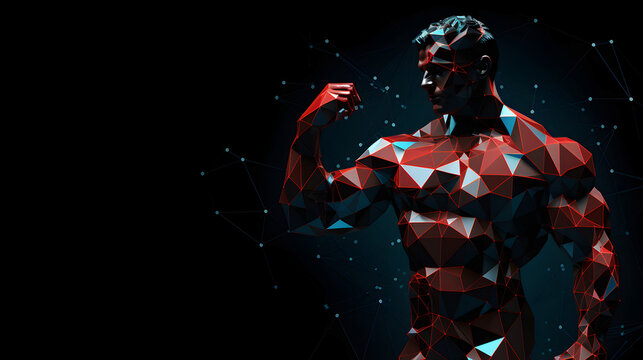 3D male hand muscles connected dots low poly wireframe, Bodybuilder, muscles, gym, 3D Render