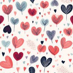 Elegant seamless pattern with drawn hearts, romantic wrapping paper