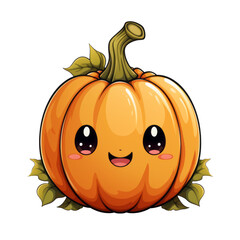Cute cartoon style Halloween pumpkin isolated on transparent background