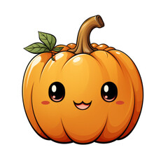 Cute cartoon style Halloween pumpkin isolated on transparent background