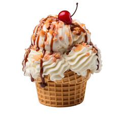 Ice cream scoop on waffle cone isolated on transparent background