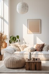 Un salon bohème moderne, minimaliste, confortable et élégant, avec des couleurs neutres. Inspiration pour la décoration intérieure. IA générative, IA