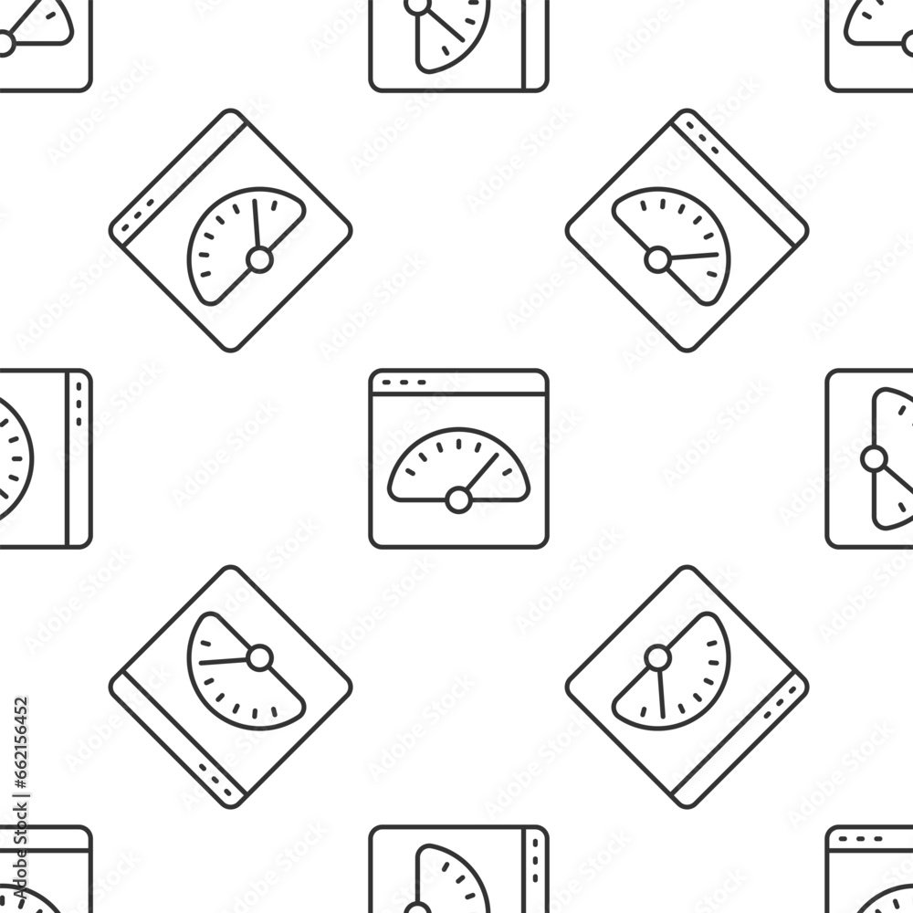 Poster grey line digital speed meter icon isolated seamless pattern on white background. global network hig