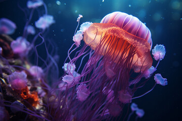 jellyfish in aquarium AI Generated - obrazy, fototapety, plakaty
