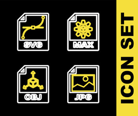 Set line MAX file document, JPG, OBJ and SVG icon. Vector