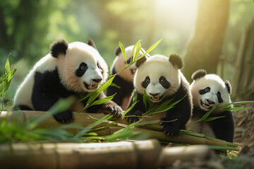 giant panda eating bamboo AI Generated