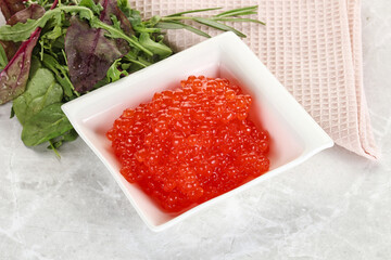 Red caviar in the bowl