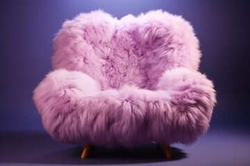 Obraz na płótnie Canvas Une belle chaise luxueuse en fourrure aux couleurs pastel, isolée sur un fond coloré. IA générative, IA