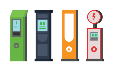 Car charger. Realistic electromobile charging station 2d vector illustration concept for banner, website, landing page, flyer, etc