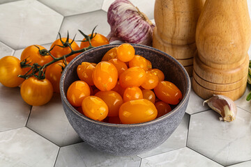 Marinated natural yellow cherry tomato