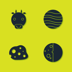 Set Ox zodiac, Eclipse of the sun, Asteroid and Planet Jupiter icon. Vector