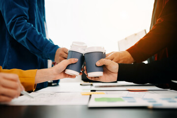  UX developer and ui designer brainstorming about mobile app interface wireframe design with...
