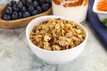 Granola museli cereal for breakfast