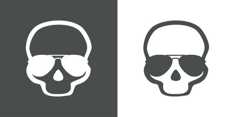 Logo de calavera humana con silueta de gafas de sol para su uso en invitaciones y tarjetas de Halloween - obrazy, fototapety, plakaty