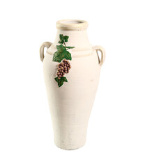 Painted clay amphora. Isolated on white background.