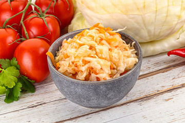 Fermented cabbage sauerkraut in the bowl