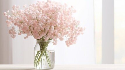An arrangement of delicate baby's breath flowers in soft white and pale pink hues, forming an airy and ethereal bouquet
