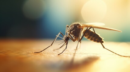 Naklejka premium A mosquito that carries dengue fever, Zika virus is sucking blood on a person's skin