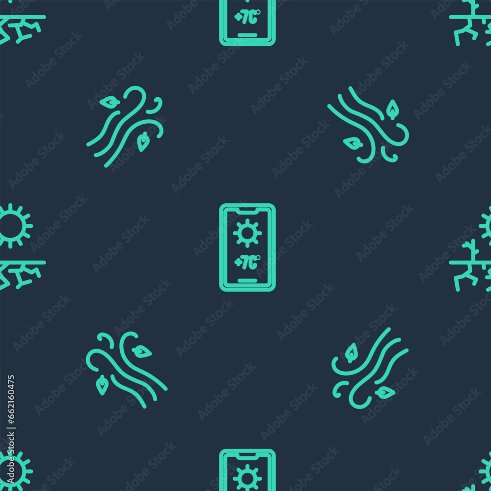 Poster set line weather forecast, wind and drought on seamless pattern. vector