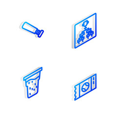 Set Isometric line Championship tournament bracket, Baseball bat, Glass of beer and ticket icon. Vector