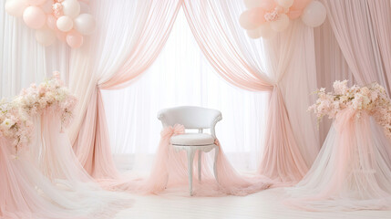 pink curtains with window for showcase