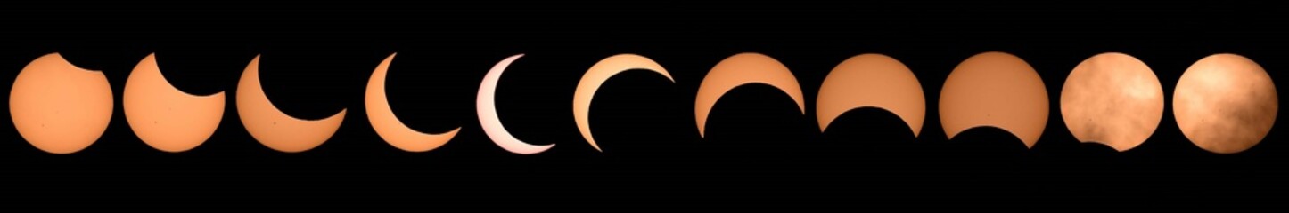a sequence of  photographs from the october 14, 2023,  solar annular eclipse as seen from...