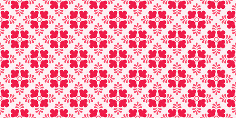 Mexican talavera tile pattern ornament vector. Red flowers are suitable for decoration, wallpaper, wrapping paper, backgrounds and fabrics