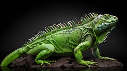 Obraz premium A majestic green lizard perched on a boulder in the wild
