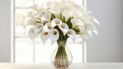 A cluster of elegant calla lilies with their graceful curves and pristine white petals, creating a sense of purity and sophistication