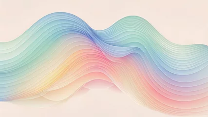 Fotobehang 淡いパステルの虹色グラデーションカラーで波打つ模様の壁紙背景 © WATA3