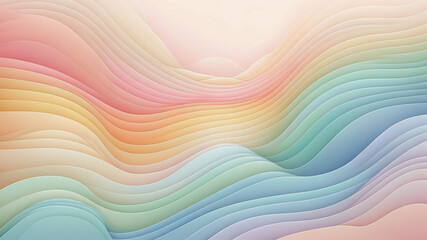 淡いパステルの虹色グラデーションカラーで波打つ模様の壁紙背景 - obrazy, fototapety, plakaty