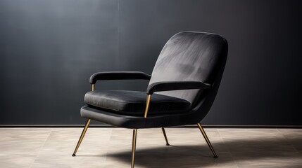 Closeup of black lounge chair. Modern minimalist home living room interior. materials for furniture finishing